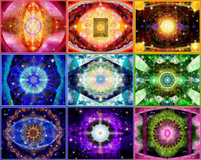 Complete 9 Card Set - 8 inch x 10 inch, Laminated, Auracle Chakra Healing Mandala Cards